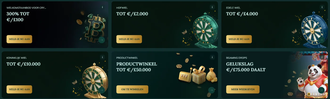 Royalen Casino promoties met bonuswielen, crypto bonus en exclusieve beloningen